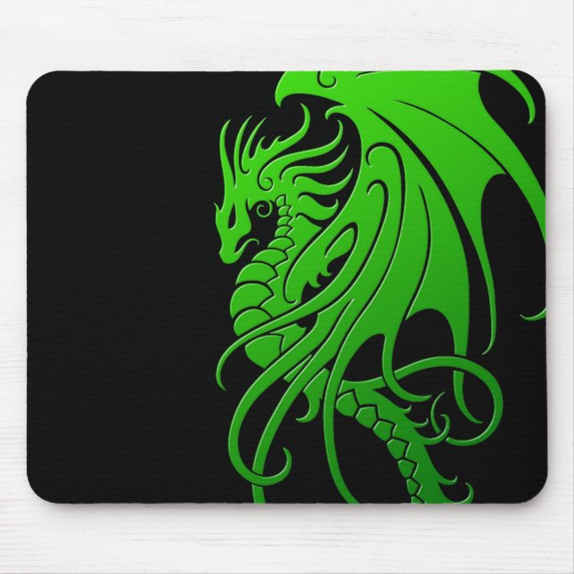 Mousepad Dragão tribal de voo - verde no preto (Frente)