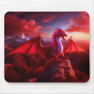 Mousepad Dragão Vermelho Perches No Pico Da Montanha Cruzad