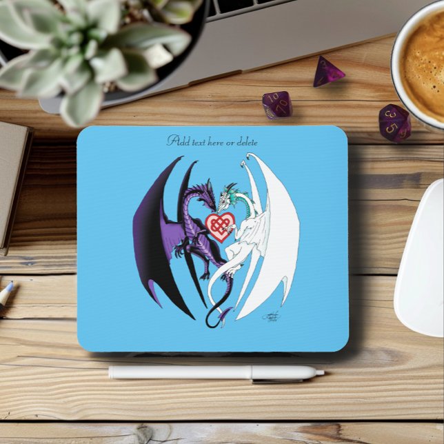 Mousepad Dragões adoram azul-coração (Criador carregado)