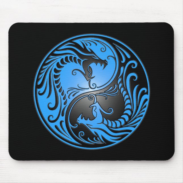 Mousepad Dragões, azul e preto de Yin Yang (Frente)