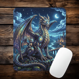 Mousepad Dragões Celestiais ao Luar e Castelo