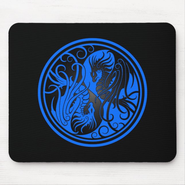 Mousepad Dragões de Yin Yang do vôo - azul e preto (Frente)