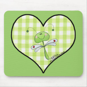 Mousepad Dragon Fly em um coração verde de gingham