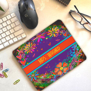 Mousepad Dragonflies Personalizados Flores Corações Púrpura
