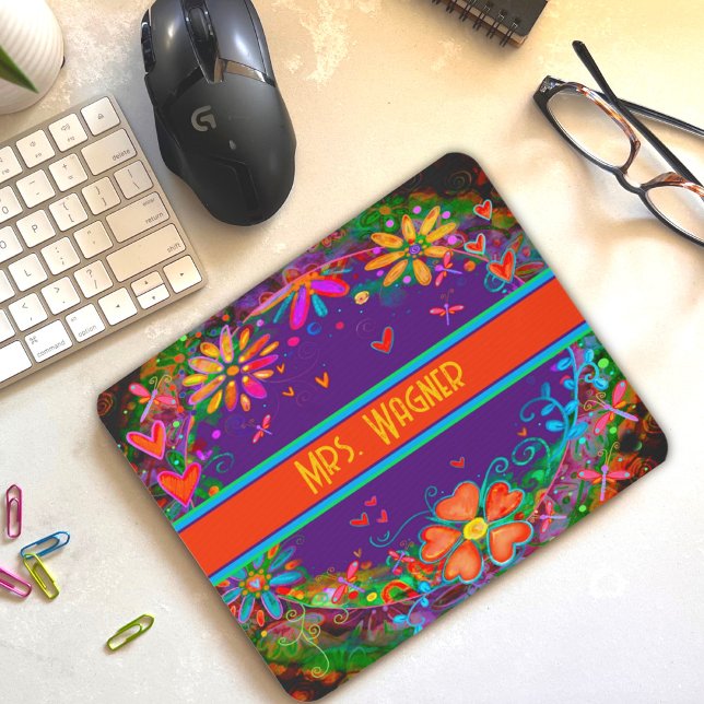 Mousepad Dragonflies Personalizados Flores Corações Púrpura (Criador carregado)
