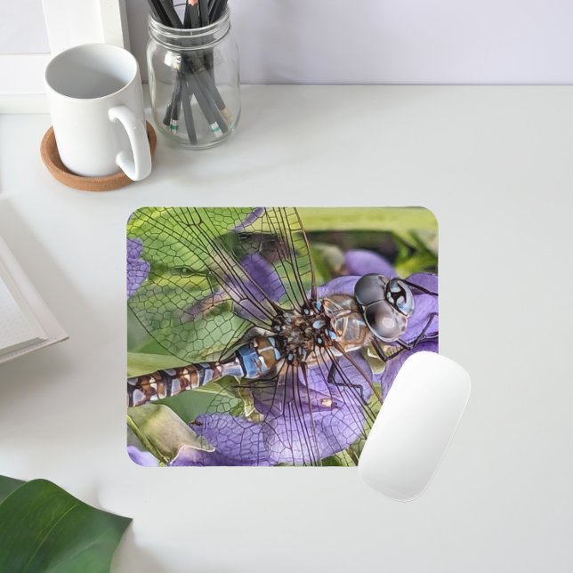 Mousepad Dragonfly Darner de olhos azuis na Flor (In Situ)