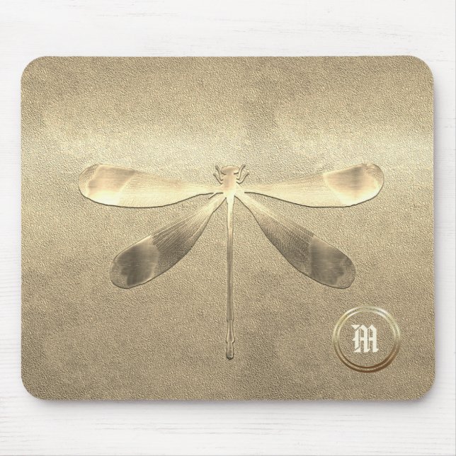 Mousepad Dragonfly Dourada Chic Monogramada (Frente)