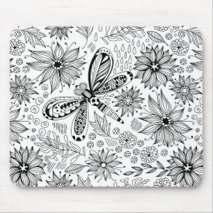 Mousepad Dragonfly e flores rabisco