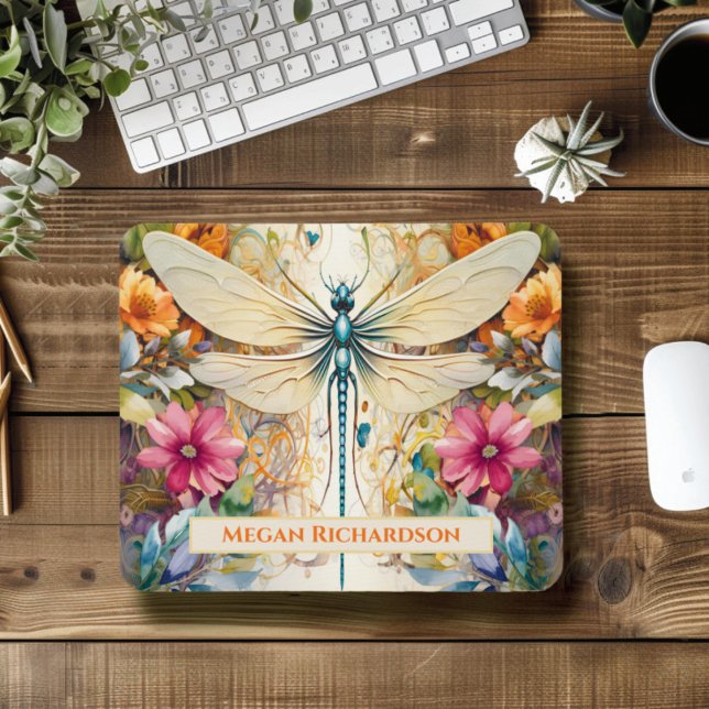 Mousepad Dragonfly E Flores Selvagens Com Nome (Criador carregado)