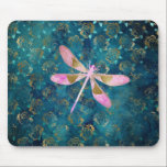 Mousepad Dragonfly rosa Dourada sobre o fundo floral da Tur<br><div class="desc">Cor-de-rosa - Dragonfly Rosa Dourada sobre o Fundo da Natureza Floral Turquesa. O fundo do Aqua Blue contém flores e Petais de Rosa de folha de ouro cinzenta no padrão.</div>