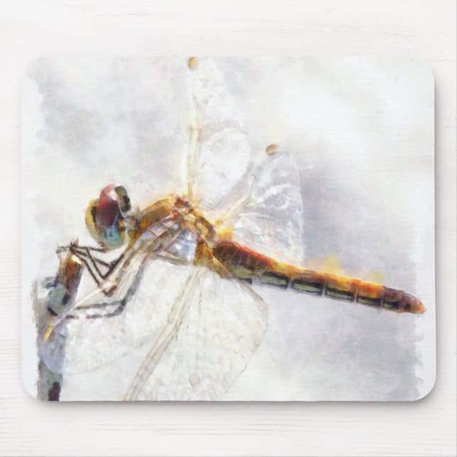 Mousepad Dragonfly Watercolor Pastel Fundo Branco (Frente)