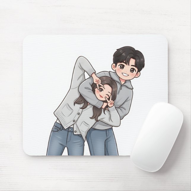 Mousepad Drama Coreano Romântico Gesto do Coração de Casal  (Com mouse)