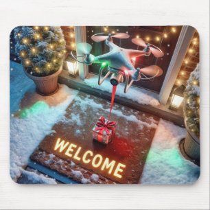 Mousepad Drone entregando um presente de Natal