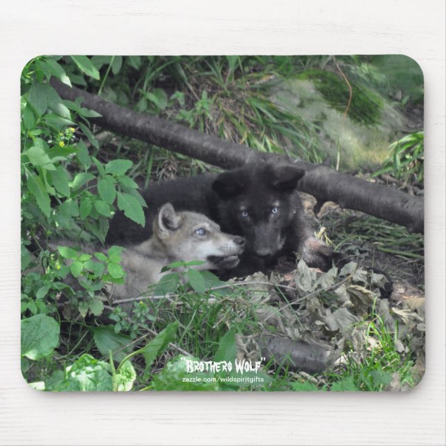 Mousepad Duas Cinzas Wolf Pups Tocando Foto Da Natureza Sel (Frente)