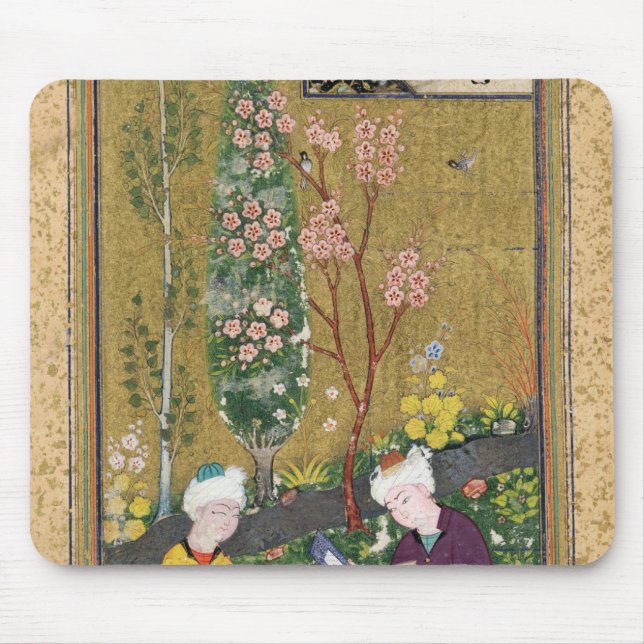 Mousepad Duas figuras que lêem e que relaxam em um pomar (Frente)