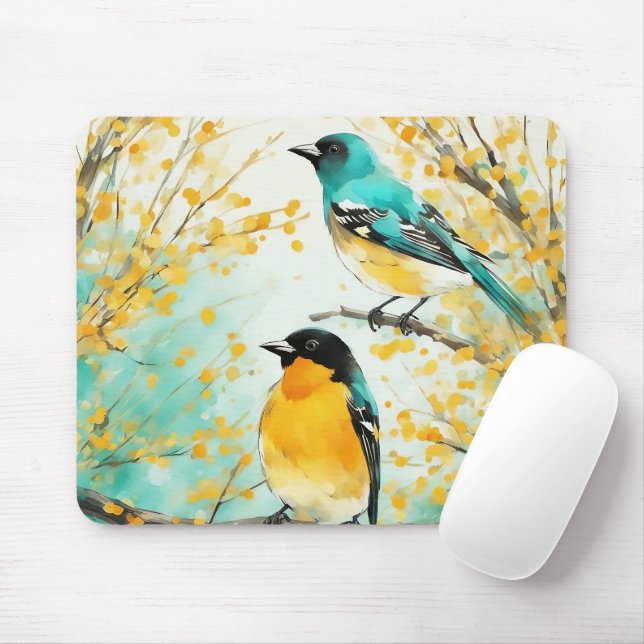 Mousepad Duas Pássaros Sentadas na Ramificação da Árvore (Com mouse)