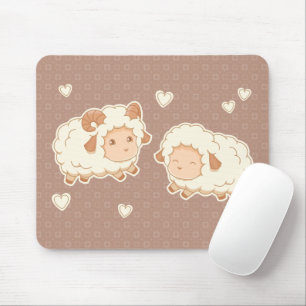 Mousepad Duas Pequenas Ovelhas Bonitas, Ram Ewe, em Castanh