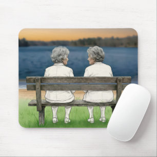 Mousepad Duas Velhas Senhoras Conversando em um Banco