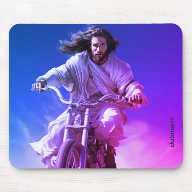 Mousepad Dubman Does Design: Jesus sobre Rodas, Enviado do  (Frente)