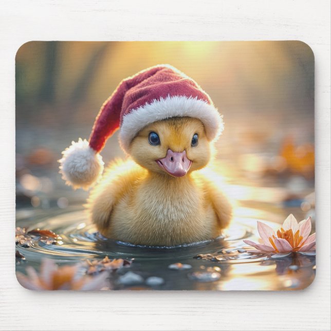 Mousepad Ducking Vestindo um Chapéu Santa (Frente)