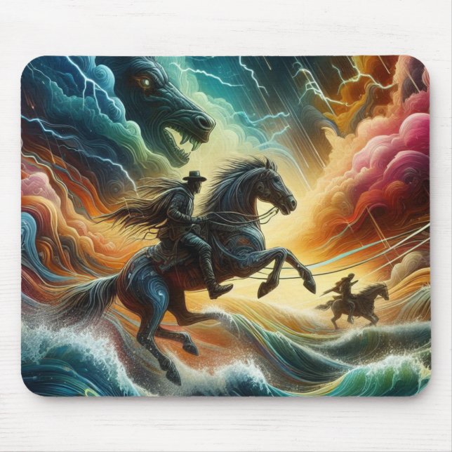 Mousepad Duo Dinâmico: Aventura Stormy Horseback (Frente)