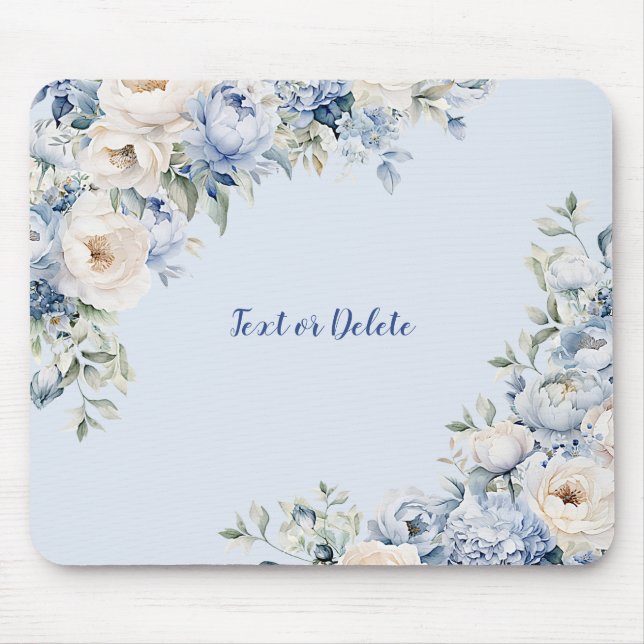 Mousepad Dusty Blue Watercolor Folhas de marfim Folhas (Frente)