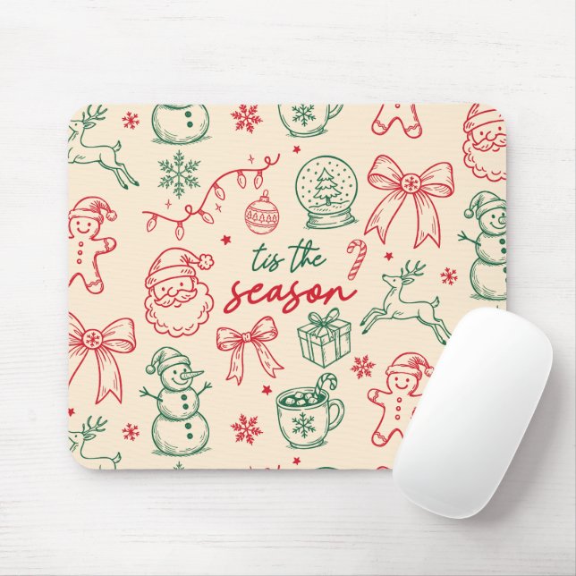 Mousepad É a Temporada - Doodle de Natal (Com mouse)
