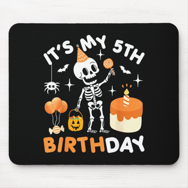 Mousepad É Meu 5º Aniversário-Esqueleto Divertido de Hallow (Frente)