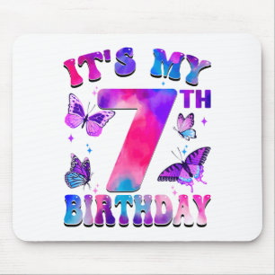 Mousepad É Meu 7º Aniversário Tema Borboleta Menino de 7 An