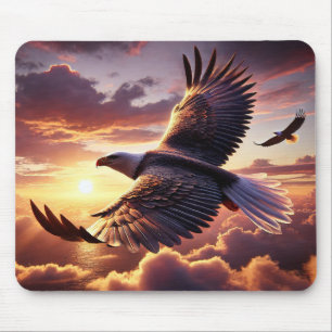 Mousepad Eagle Soaring Through Sky at Sunset