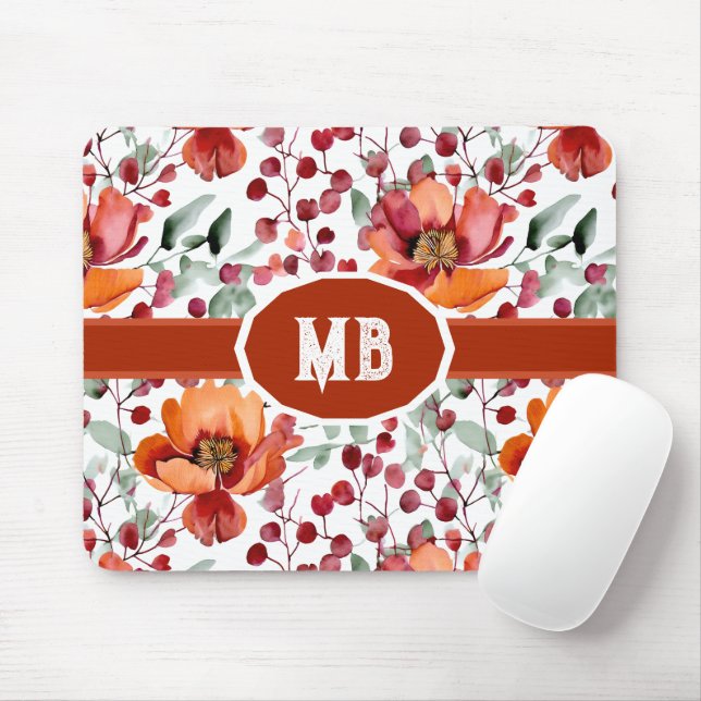 Mousepad Earthy Colors, Fall Flowers Monogrammed (Com mouse)