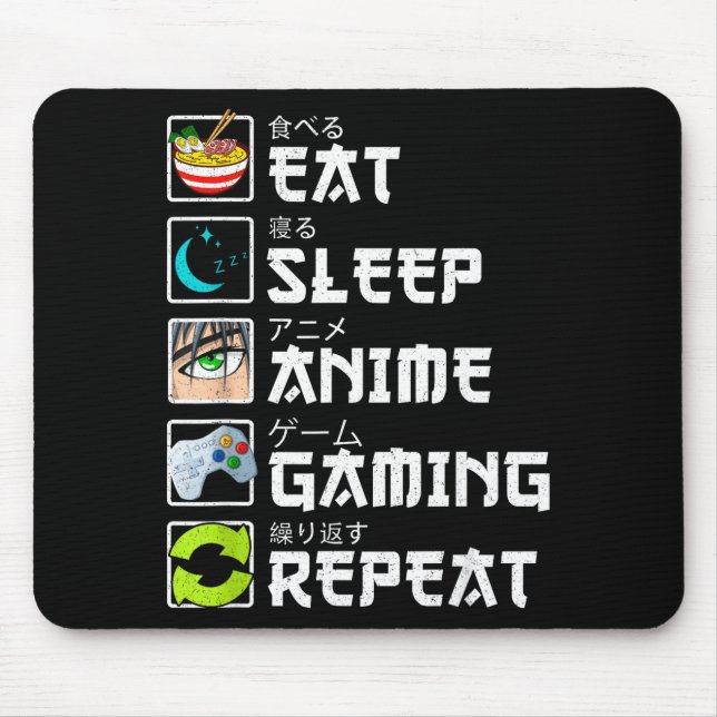 Mousepad Eat Sleep Anime Gaming Repeat Kawaii Otaku Anime M (Frente)