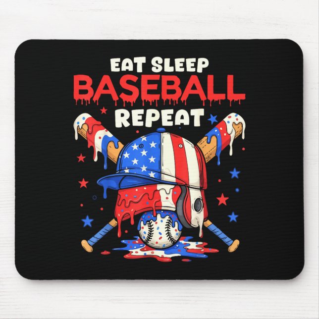 Mousepad Eat Sleep Baseball Repeat Funny Ice Cream Drip Cro (Frente)