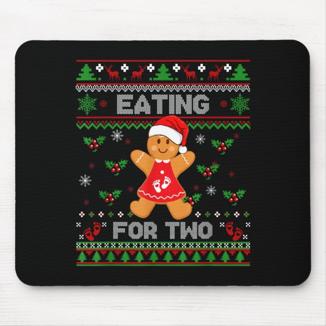 Mousepad Eating For Two Pregnancy Announcement Ugly Sweater (Frente)
