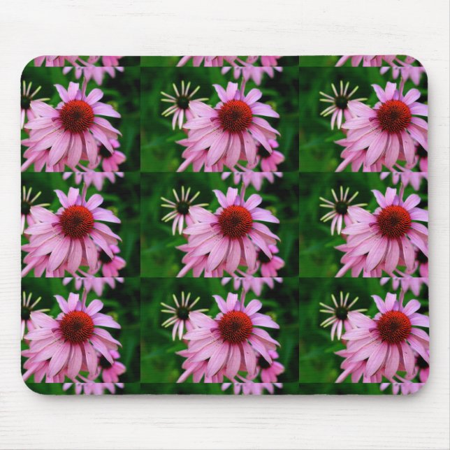 Mousepad echinacea rosa no mouse verde (Frente)