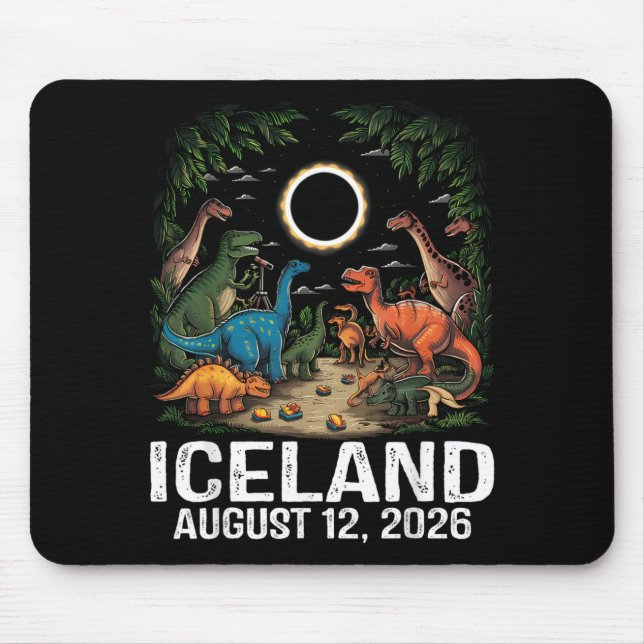 Mousepad Eclipse Total do Sol Islândia 2026 Dinossauro T-Re (Frente)