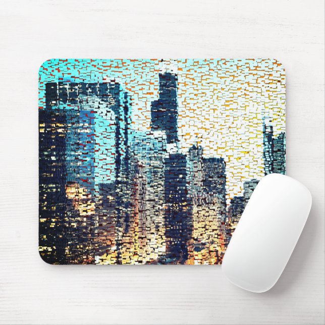 Mousepad Edifícios da cidade azul em mosaico com alivio (Com mouse)