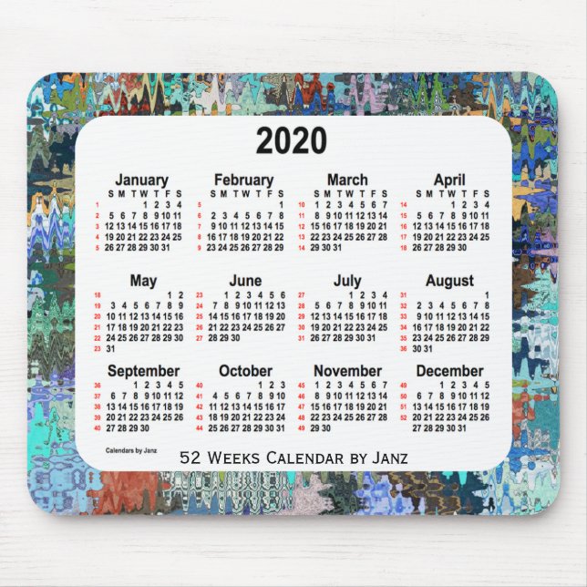 Mousepad Edredão 2020 louca calendário de 52 semanas por (Frente)