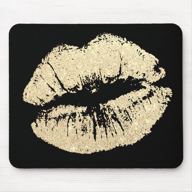 Mousepad Efeito de Brilhante Dourado Lábios Pretos (Frente)