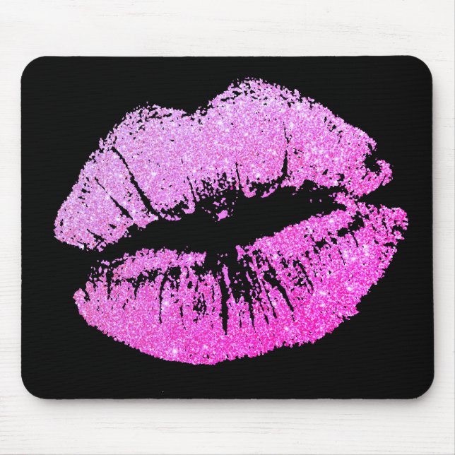 Mousepad Efeito De Brilho De Gito Neon Lábios Black Mousepa (Frente)