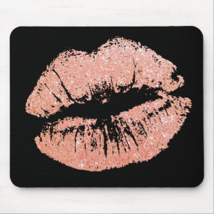 Mousepad Efeito de brilho Rosa Lábios Dourados preto
