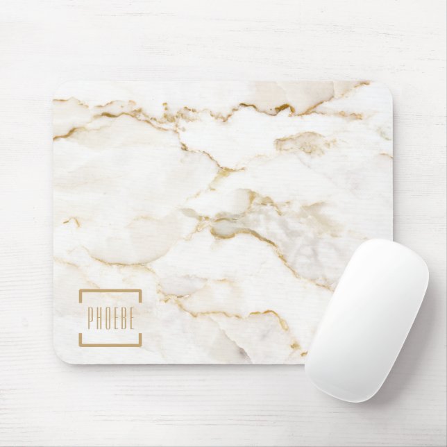Mousepad Efeito de Mármore Moderno Dourado (Com mouse)