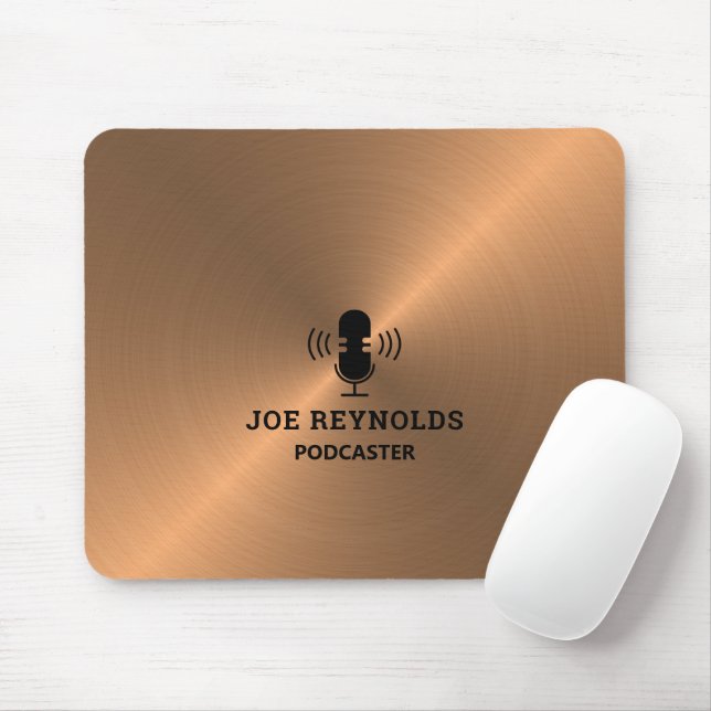 Mousepad Efeito de metal Dourado rosa, Podcaster, Podcast (Com mouse)