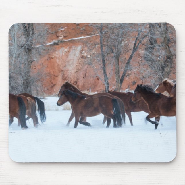 Mousepad Efetivo de Cavalos em Neve (Frente)