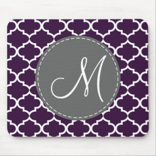 Mousepad Egglpant elegante Quatrefoil roxo com monograma