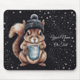 Mousepad Eichhörnchen mit Tasse und Schnee „Stay Warm“