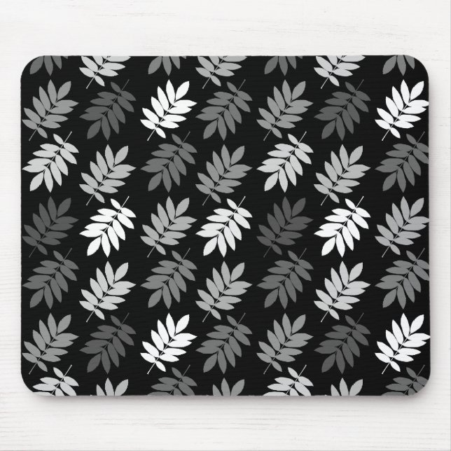 Mousepad Elder Leaf Pattern Black White Grey (Frente)