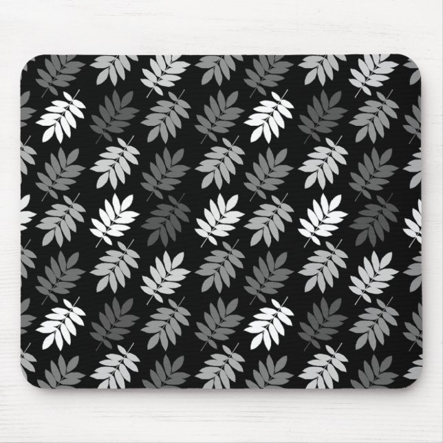 Mousepad Elder Leaf Rpt Pattern Black White Grey (Frente)