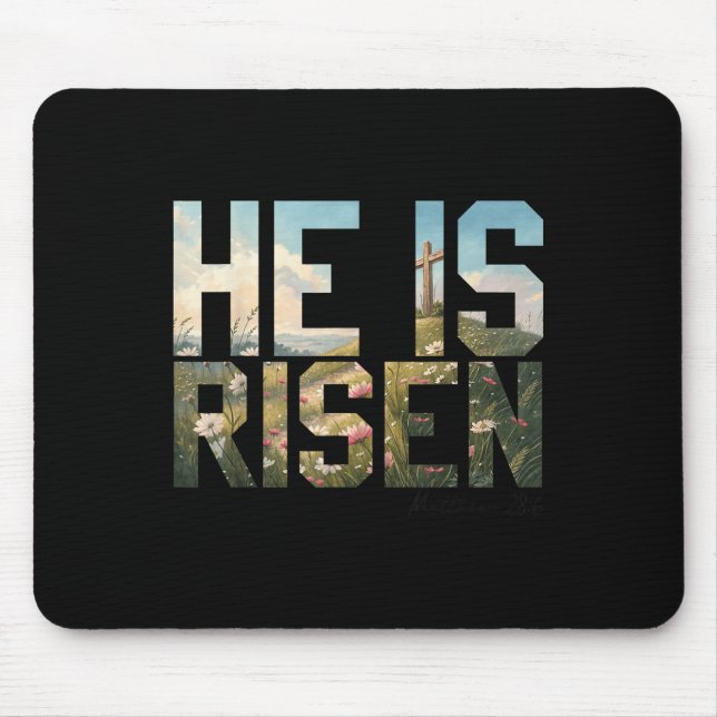 Mousepad Ele É Risen Wildflower Cross Jesus Christian Easte (Frente)