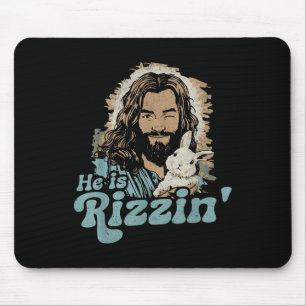 Mousepad Ele É Rizzin Engraçado Cute Jesus Bunny Páscoa Chr